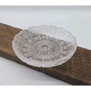 Beautiful Bohemian Cut Crystal Bowl Dish Sawtooth Hobstar Scalloped Clear Glass